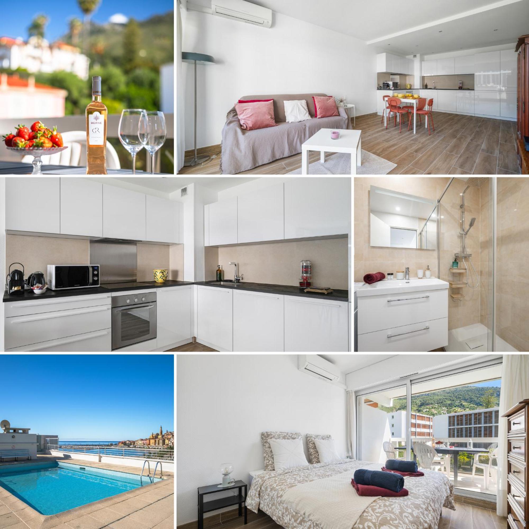 Le Rocamare - Piscine Toit Terrasse - Parking Prive - Terrasse Apartment ม็องตง ภายนอก รูปภาพ